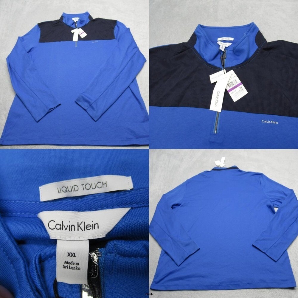 Calvin Klein Shirt Men XXL Blue Liquid Touch Pullover Long Sleeve Casual NEW
